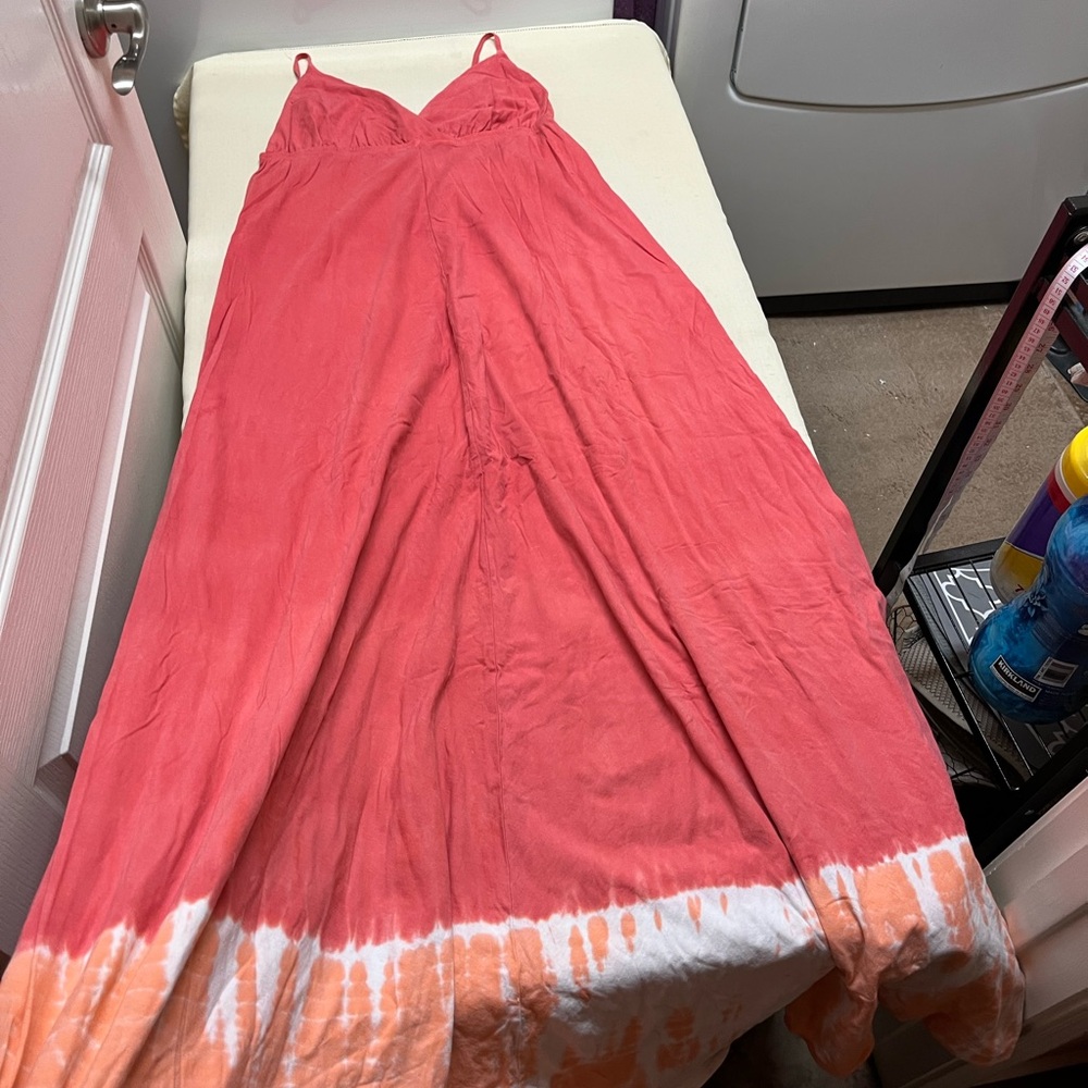 Gypsy 05 S pink coral orange tie dye cotton maxi dress - Picture 11 of 15